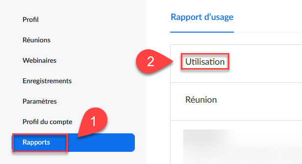 Onglet Rapports > Utilisation