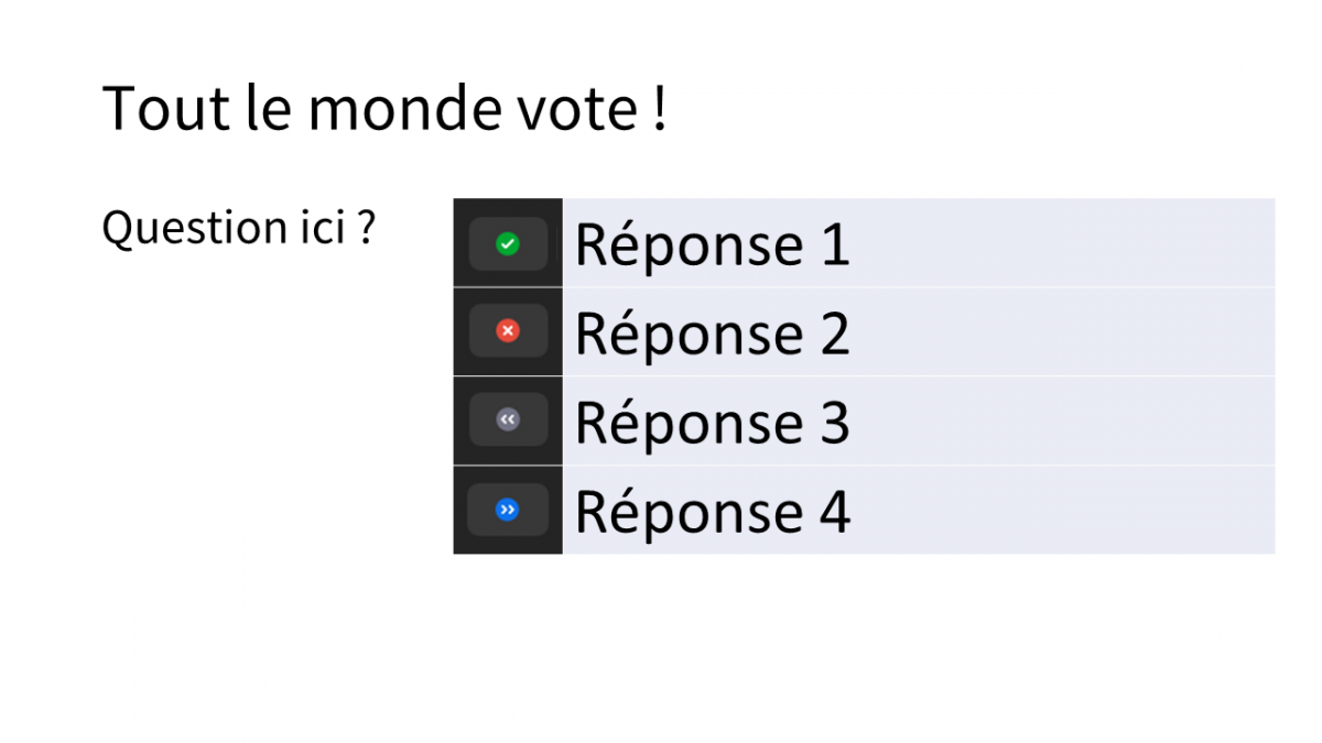 capture d'écran avec les icones du retour non verbal associés à des réponses.