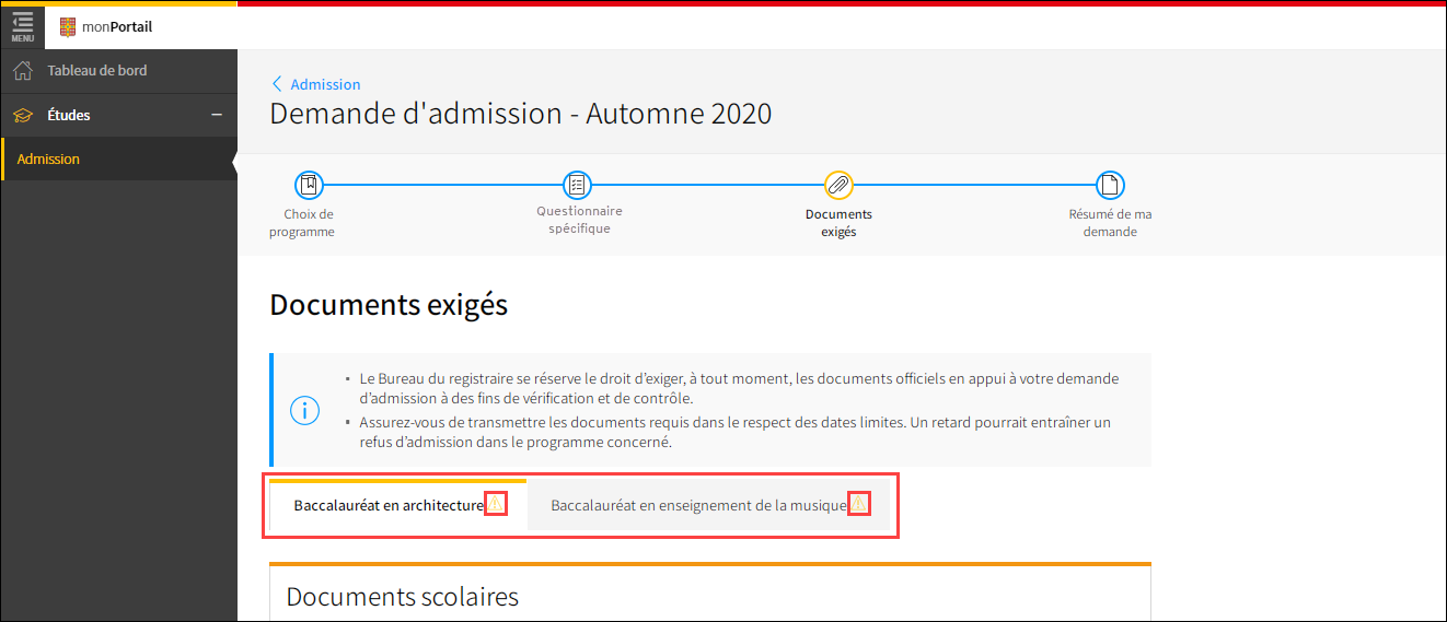 Effectuer Le Suivi Des Documents Exiges Pour Ma Demande D Admission Environnement Numerique D Etudes